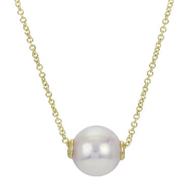 14K yellow gold 18 8mm Akoya Pearl solitaire necklace
