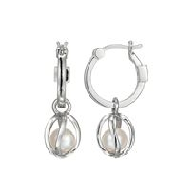 ELLE sterling silver   luna   15mm hoops with white pearl.