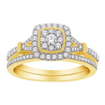 10k yellow gold diamond bridal set with halo. 

0.50ct.