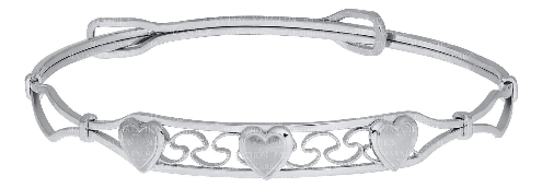Sterling silver; adjustable child s bracelet with hearts.