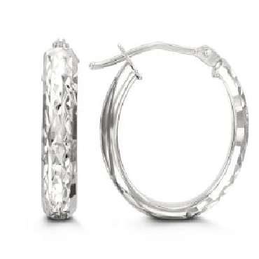 10k tower white gold diamond cut oval hoops.