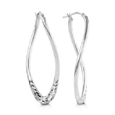 10k white gold oval earrings with diamond etching