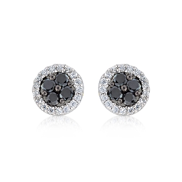 Sterling silver Miss MIMI black and white CZ round earrings.