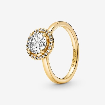 Pandora® 14k gold plated sparkling round halo ring with clear cubic zirconia.