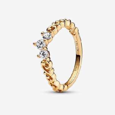 Pandora® Regal swirl tiara 14k gold plated ring with clear cubic zirconia.