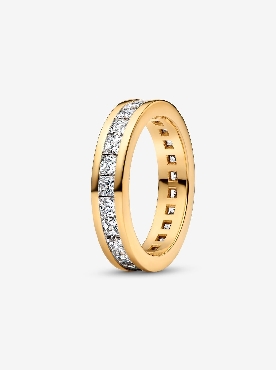 Pandora® sterling silver 14k gold plated ring with clear cubic zirconia.