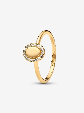 Pandora® sterling silver 14k gold plated ring with clear cubic zirconia.