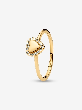 Pandora® engravable heart 14k gold plated ring with clear cubic zirconia.
Size 7.5
