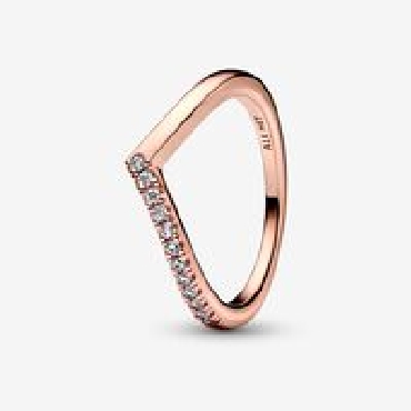Pandora® sterling silver wishbone 14k rose gold plated ring with clear cubic zirconia.