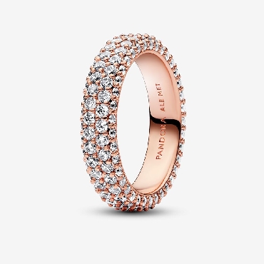 Pandora; 14K rose gold plated ring with clear cubic zirconias.
