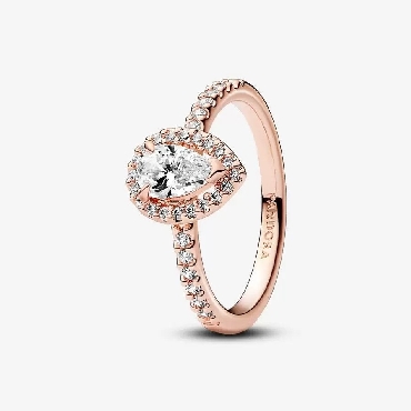 Sterling Silver Pandora® 14k rose gold plated ring with clear cubic zirconia.