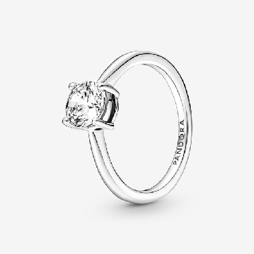 Pandora® sterling silver; Sparkling Solitaire; ring with clear cubic zirconia.
Size 9
