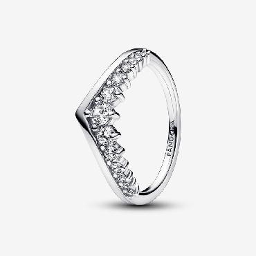 Pandora® sterling silver wishbone ring with clear cubic zirconia.