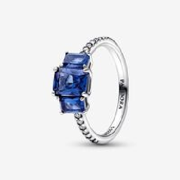 Pandora® sterling silver ring with princess blue crystal.