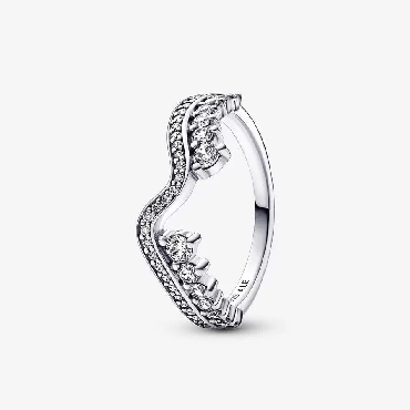 Pandora® sterling silver wave ring with clear cubic zirconia.