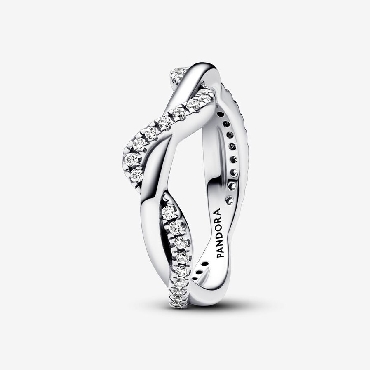 Pandora® Sterling silver double wave ring with clear cubic zirconia