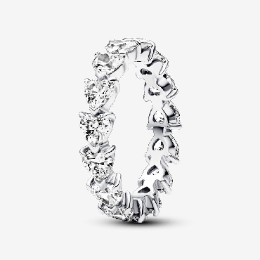 Pandora® Sterling silver hearts ring with clear cubic zirconia.
