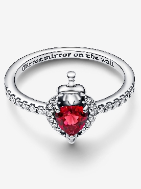 Pandora® sterling silver Disney Villains Evil Queen ring with fuchsia rose crystal and clear cubic zirconia. 
  Mirror mirror on the wall.