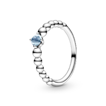 Pandora® March Birthstone Ring.
Sterling Silver Ring with Light Blue Topaz. 
Size 7