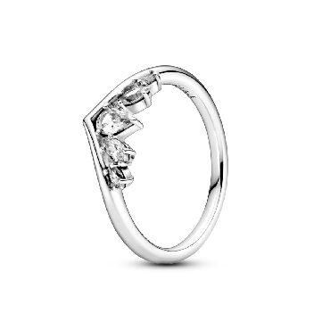Pandora® wishbone sterling silver ring with clear cubic zirconia; size 7.5