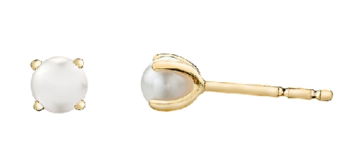10K yellow gold pearl earrings 2 pearls 4mm Canadian Certified Gold