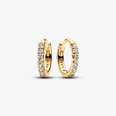 Sterling Silver Pandora® 14k gold plated hoop earrings with clear cubic zirconia
