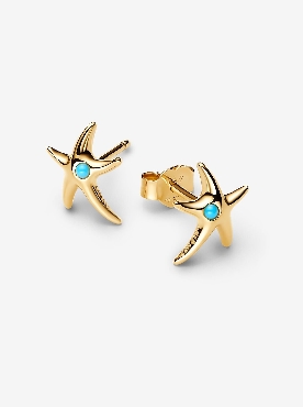 Pandora® sterling silver starfish 14k gold plated stud earrings.