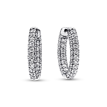 Pandora® sterling silver hoop earrings with clear cubic zirconia