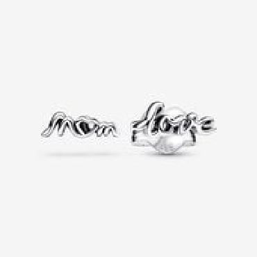 Pandora® sterling silver love mom earrings.