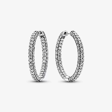 Sterling Silver Pandora® hoop earrings with clear cubic zirconia.