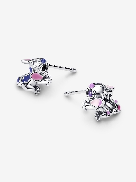 Pandora earrings. Disney Stitch and Angel studs with purple; black; blue and pink enamel.