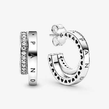Pandora® signature sterling silver hoop earrings with clear cubic zirconia