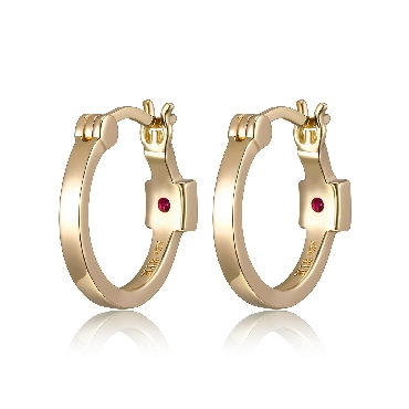Elle® Gold Plated Hoops with signature rubies.