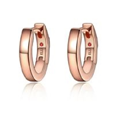 Elle® Huggie Hoops with rose gold and signature rubies.