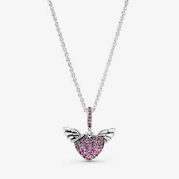 Pandora® sterling silver; Heart and Wings pendant.