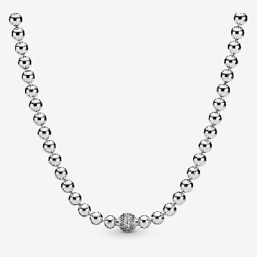 Pandora® Beaded sterling silver necklace with clear cubic zirconia