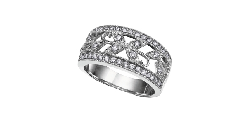 10K white gold diamond band.
42 fancy cut diamonds: .50 total carat weight