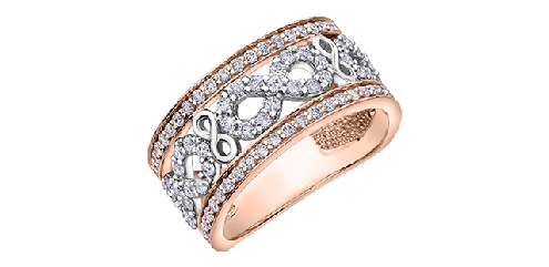 10k rose and white gold diamond band with infinity design 45 fancy cut diamonds 54 carat total 54 fancy cut diamonds 46 carat total Canadian Certified Gold