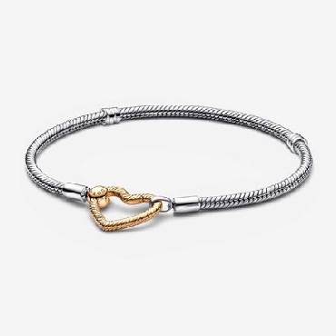 Pandora® snake chain sterling silver bracelet with 14k gold heart closure.