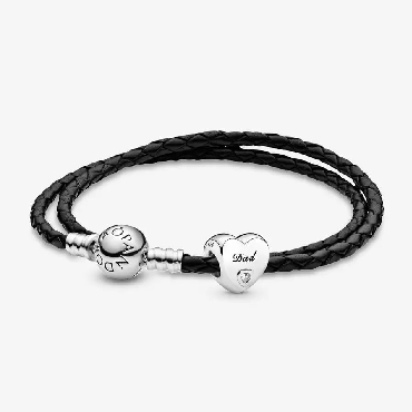 Pandora® double leather bracelet with sterling silver clasp.