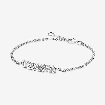 Pandora® sterling silver sparkling endless hearts chain bracelet with clear cubic zirconia.