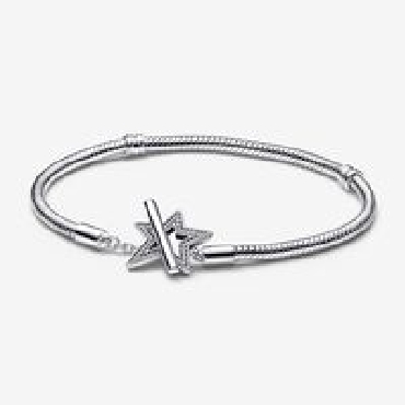 Pandora® sterling silver snake chain silver star toggle brace bangle.