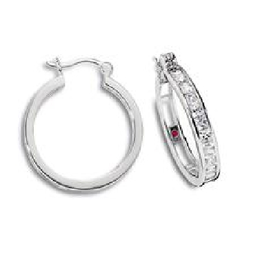 ELLE® Earrings Silver cubic zirconia huggie earrings with signature rubies