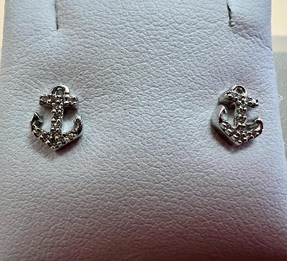 10k white gold anchor earrings with diamonds.