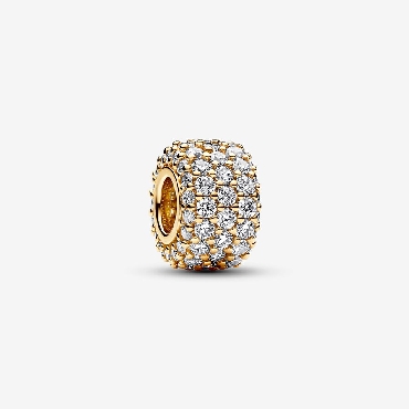 Sterling silver Pandora® 14k gold plated charm with clear cubic zirconia.