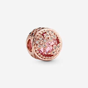 Pandora® Rose charm with pink cubic zirconia and clear cubic zirconia.
