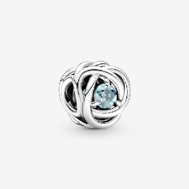 Pandora® March birthstone charm with sea aqua blue crystal.