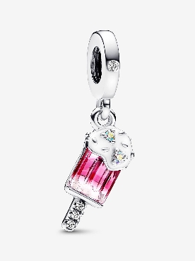 Pandora® Sterling silver dangle with aurora borelalis cubic zirconia; clear cubic zirconia and shaded pink enamel.