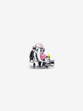 Pandora® sterling silver Disney Dumbo and Mum charm with pink and yellow enamel.