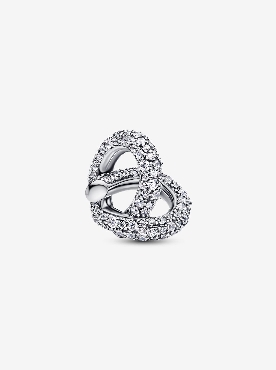 Pandora® sterling silver heart infinity charm with clear cubic zirconia.